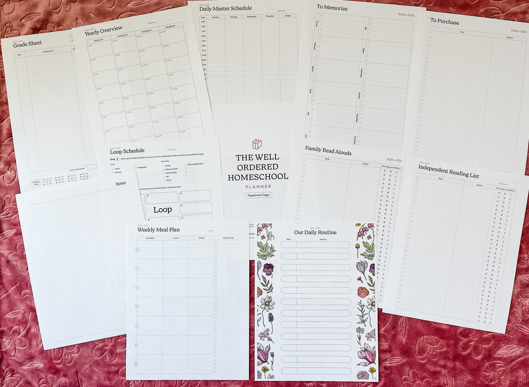 The Well Ordered Homeschool Planner Supplement Pages