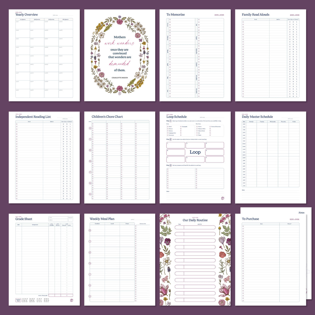 The Well Ordered Homeschool Planner Supplement Pages